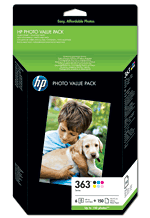 HP Value Pack No 363 - Pack de 6 cartouches + 150 feuilles de papier 10 x 15 cm