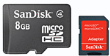 SanDisk Carte mémoire microSDHC 8 Go + Adaptateur SD