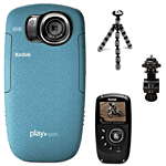 Kodak Pocket Video Camera PlaySport ZX5 Bleu (Etanche -3 m) + Mini Tr?ed + Fixation V?