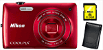 Pack Fnac : Nikon CoolPix S4200 Rouge + Etui + Carte SDHC 8 Go