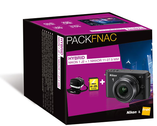 Pack Fnac : Nikon 1 J2 Noir + Obj. 1 Nikkor CX 11 - 27,5 mm f/3.5 - 5.6 + Fourre-tout + Carte SDHC 8 Go