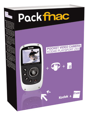 Pack Fnac : Kodak Pocket Video Camera PlaySport ZX5 Blanc + Carte SDHC 4 Go + Sangle