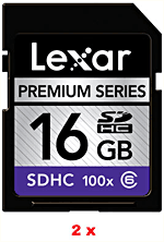 Lexar Pack de 2 Cartes SDHC 16 Go Premium Series 100x