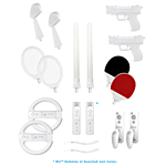 Pack 20 accessoires sport pour Wii BigBen&nbsp;-&nbsp;Pack comprenant 2 raquettes de tennis, raquettes de ping pong, clubs de golf, sabres kendo, compartiments pour Wiimote, volants, guns dragonnes, protections silicone haute qualité pour Wiimote et Nunchuk