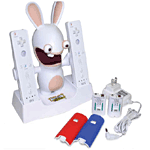 Double station de charge Lapins Crétins pour Wiimote Madcatz&nbsp;-&nbsp;Permet de charger 2 manettes Wii. Inclus chargeur secteur, 2 batteries Nimh et 2 caches batteries