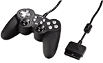 Hama Manette Black Storm pour PlayStation 2&nbsp;-&nbsp;Manette analogique compatible PSOne et PS2, Dual Shock,1 pavé directionnel à 8 voies, 2 sticks analogiques, 10 touches de fonctions dont, Select, Start, Turbo et Clear