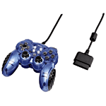 Hama Manette Mini V2 bleue pour PlayStation 2&nbsp;-&nbsp;Manette analogique compatible PSOne et PS2, Dual Shock,1 pavé directionnel à 8 voies, 2 sticks analogiques, 10 touches de fonctions dont, Select, Start, Turbo et Clear