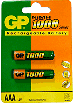 GP 2 batteries rechargeables AAA (LR3), 1000 mAh