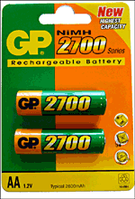 GP Blister de 2 piles rechargeables AA NiMH 2700 mAh