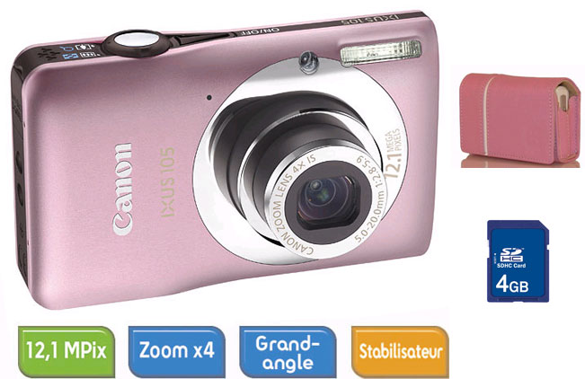 Canon Ixus 105 Rose + Eterno Borsa Camerajacket Rose + Carte SDHC 4 Go