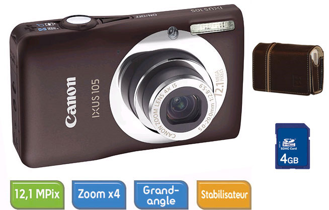 Canon Ixus 105 Marron + Eterno Borsa Camerajacket marron + Carte SDHC 4 Go