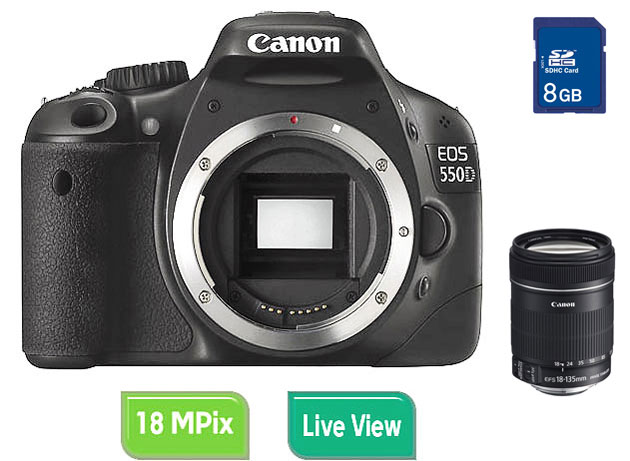 Canon EOS 550D + Obj. Canon EF-S IS 18 - 135 mm f/3.5 - 5.6 + Carte SDHC 8 Go