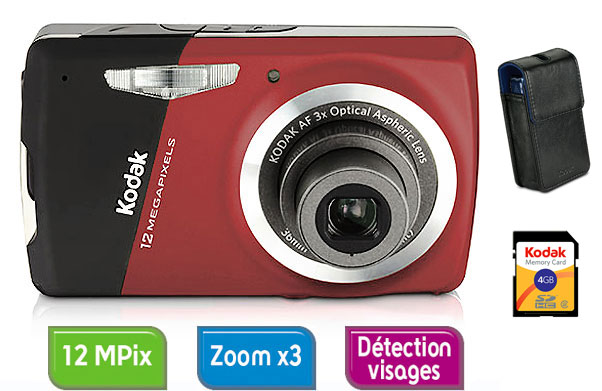 Kodak EasyShare M530 Rouge + Etui + Carte SDHC 4 Go