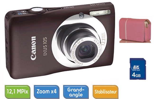 Canon Digital Ixus 105 Marron + Eterno Borsa Camerajacket Rose + Carte SDHC 4 Go