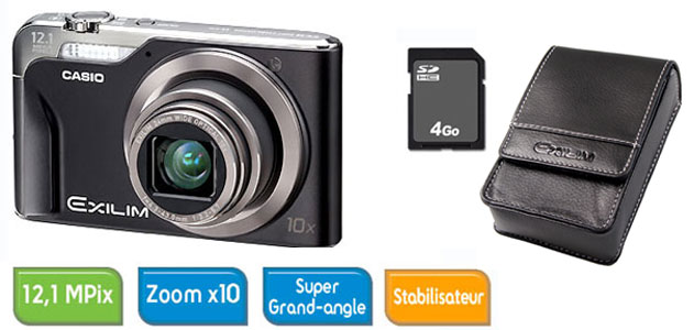 Casio Exilim EX-H10 Noir + Etui Noir + Carte SDHC 4 Go