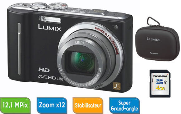 Panasonic Lumix DMC-TZ10 EF-K Noir + Pack Accessoires : Etui + Carte SDHC 4 Go