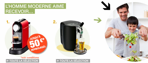 L'homme moderne aime recevoir : cafetière Nespresso, tireuse à bière Seb