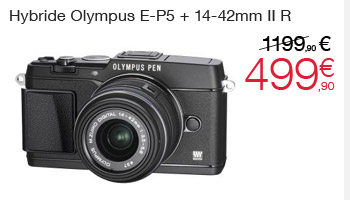 Hybride Olympus E-P5 + 14-42mm II R à 499,90€ au lieu de 1199,90€